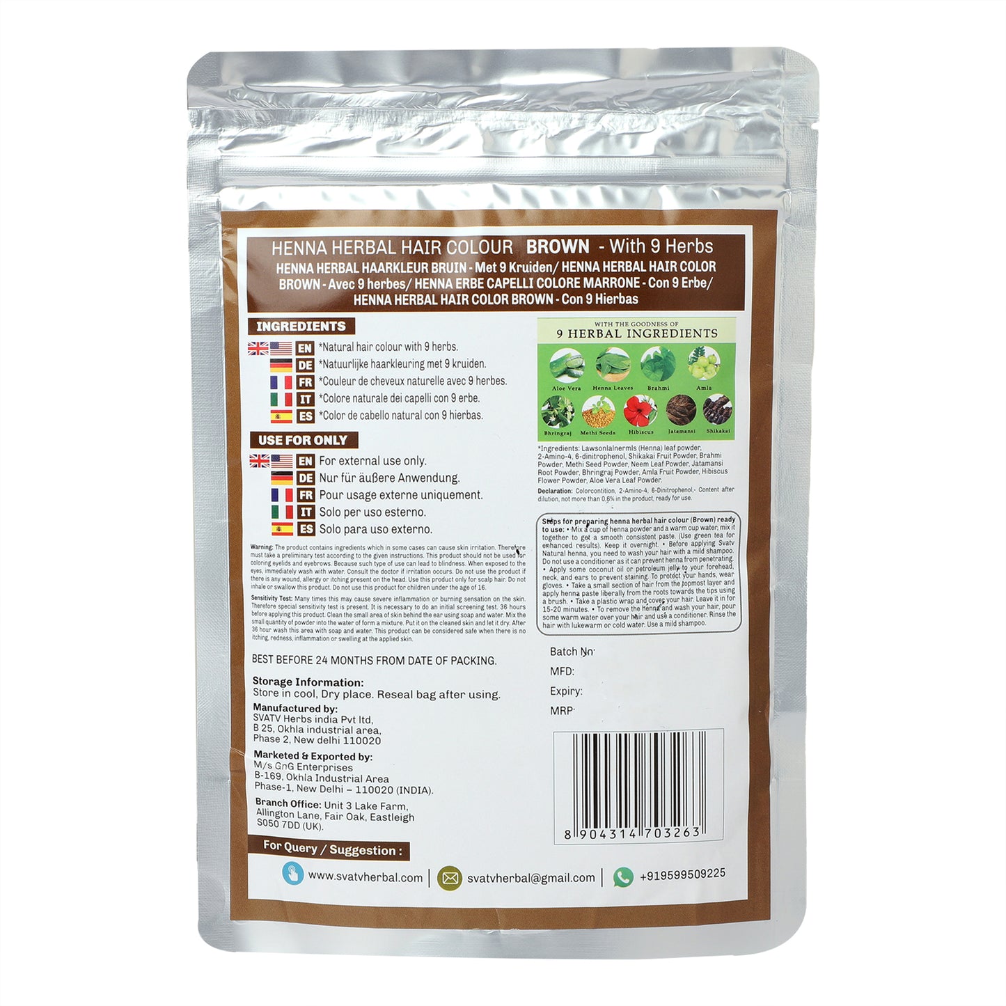 Svatv Henna Brown Hair Colour Powder 227gm (8_oZ)
