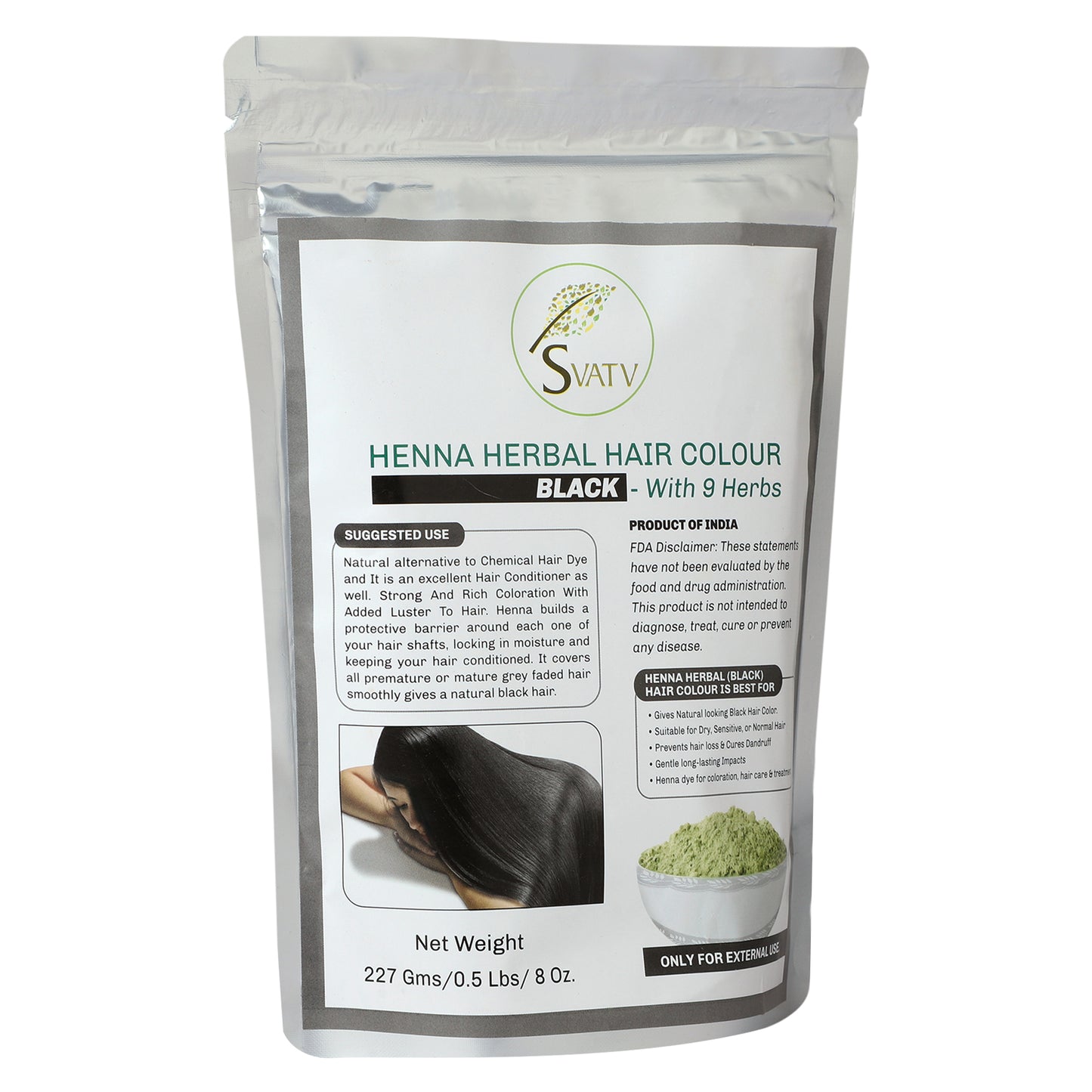 Svatv Henna Black Hair Dye Powder 227Gm (8_oZ)
