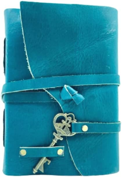 OVERDOSE Deckle Turquoise Leather Journal with Key 5/7