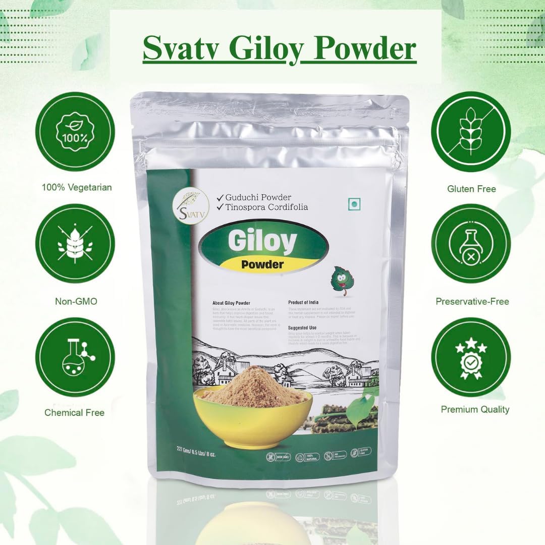 SVATV Giloy Powder | Guduchi | Tinospora cordifolia Stem Powder 227gm (8_oZ)