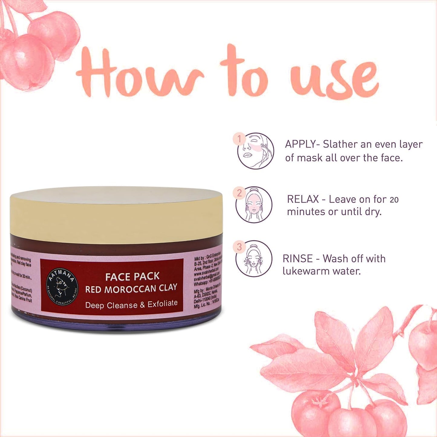 AATMANA Red Moroccan Clay Face Pack 250gm For Skin Care