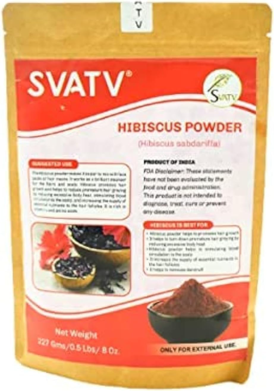 SVATV Hibiscus Powder | Sabdariffa | Rosa Sinensis | Natural Powder for Hair & Skin | 227gm (8_oZ)