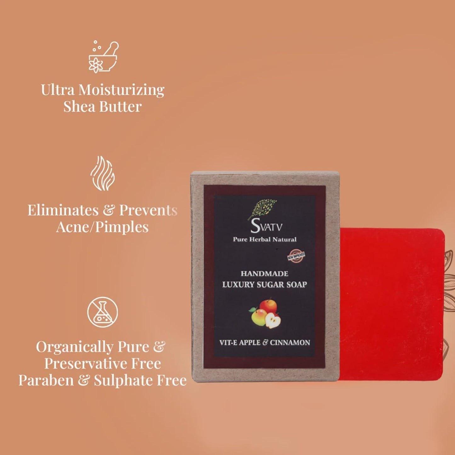 SVATV Handmade savon with natural, soothing herbs of Vitamin-E & Apple Cinnamon 125gm