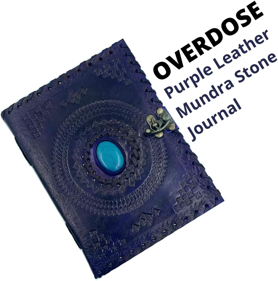 OVERDOSE Purple Mundra Stone Leather Journal With Brass C-Lock 6/8
