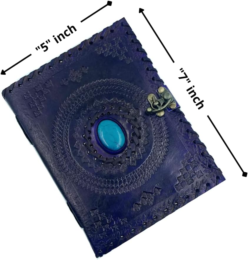 OVERDOSE Purple Mundra Stone Leather Journal With Brass C-Lock 5/7