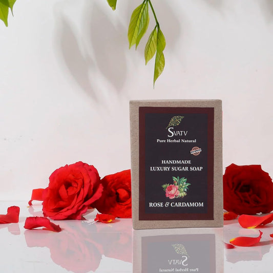 SVATV Handmade savon with natural, soothing herbs of Rose & Cardamom 125gm