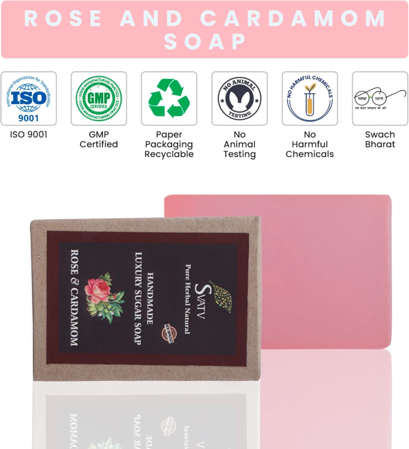 SVATV Handmade savon with natural, soothing herbs of Rose & Cardamom 125gm
