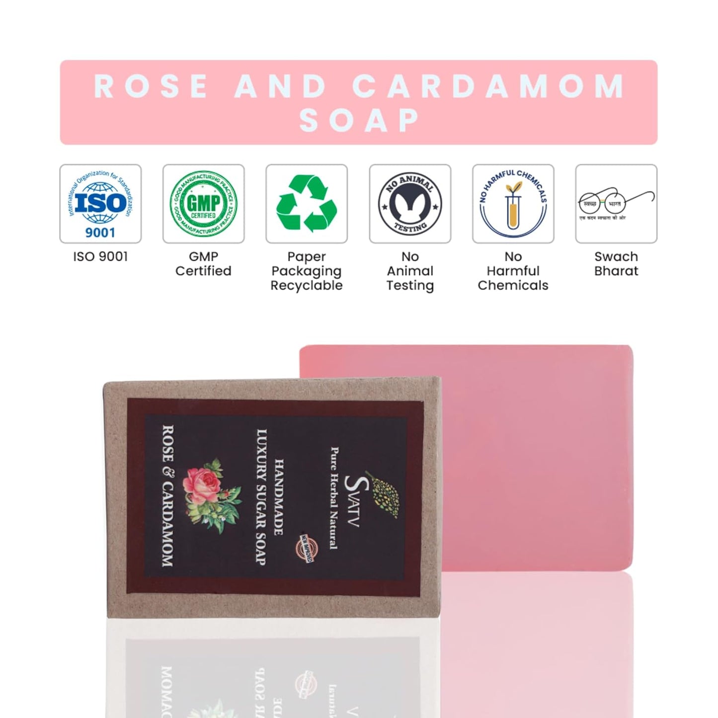 SVATV Soap with natural, soothing herbs of Rose & Cardamom Pack of 2 (125gm)