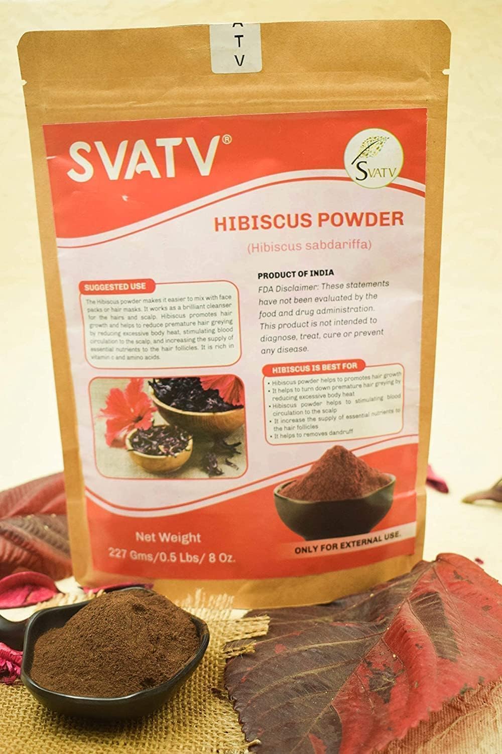 SVATV Hibiscus Powder | Sabdariffa | Rosa Sinensis | Natural Powder for Hair & Skin | 227gm (8_oZ)