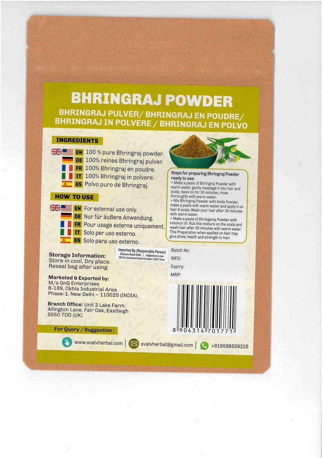 SVATV Natural Bhringraj Powder Hair Care 227gm (8_oZ)