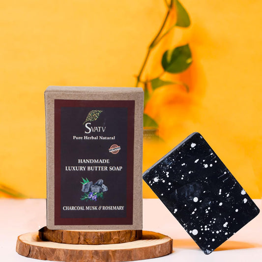 SVATV Handmade savon with natural, soothing herbs of Charcoal Musk & Rosemary 125gm