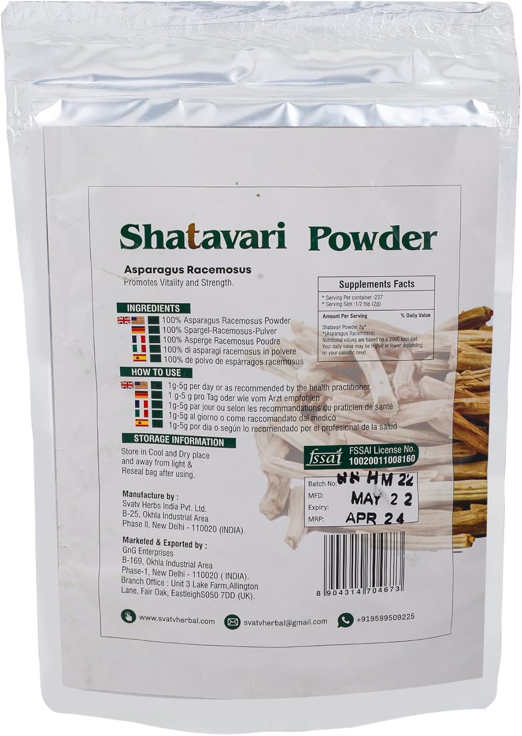 SVATV Natural Shatavari Powder 227gm (8_oZ)