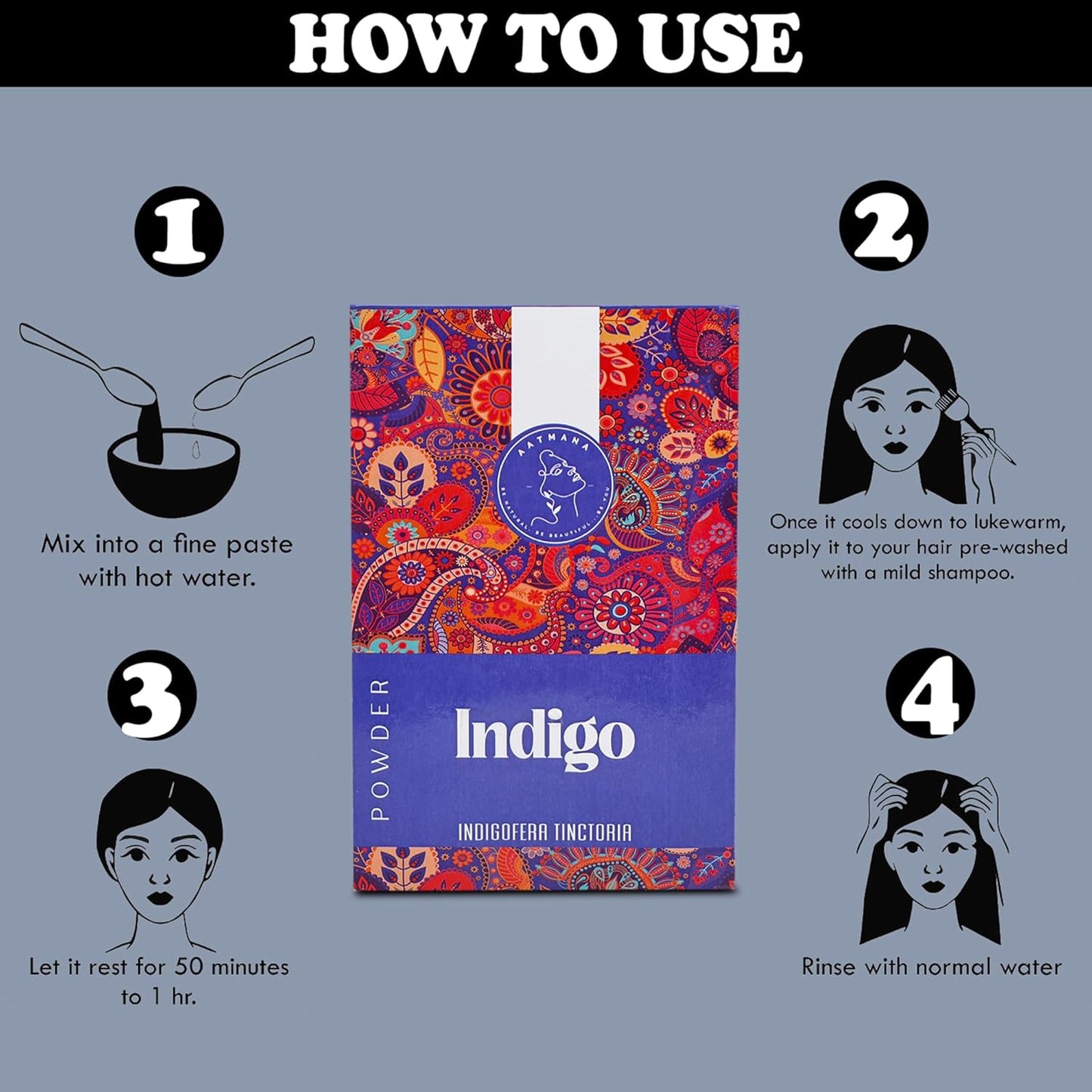 AATMANA Indigo Powder | Indigofera Tinctoria | For Black & Natural Hair | 100gm