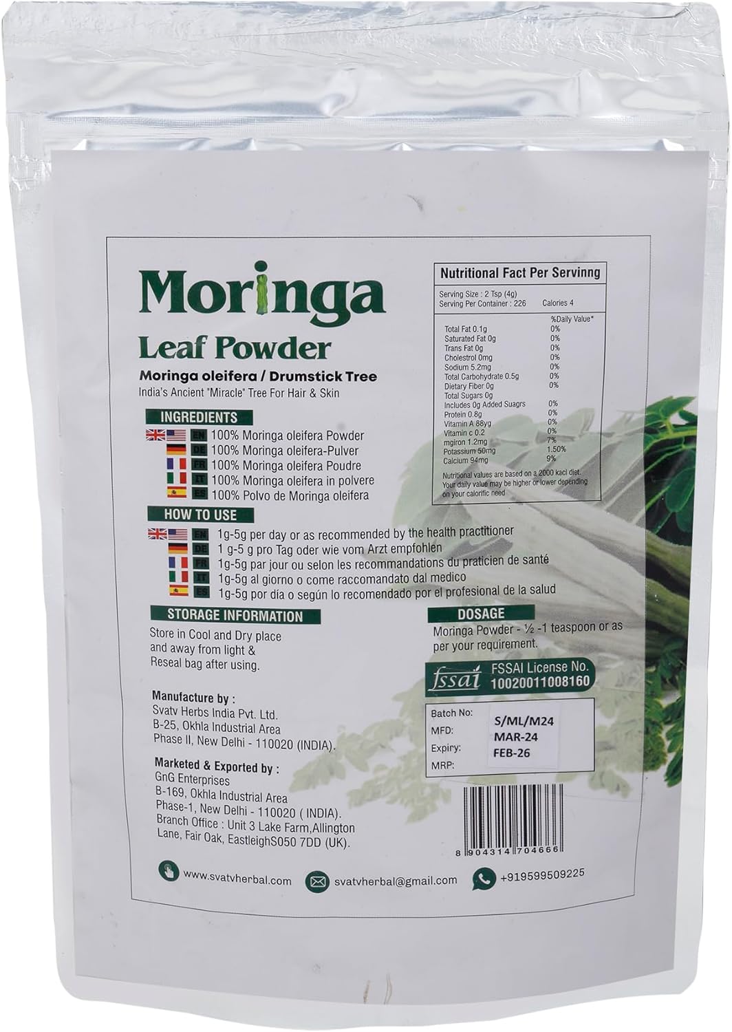 Svatv Moringa Powder 227gm