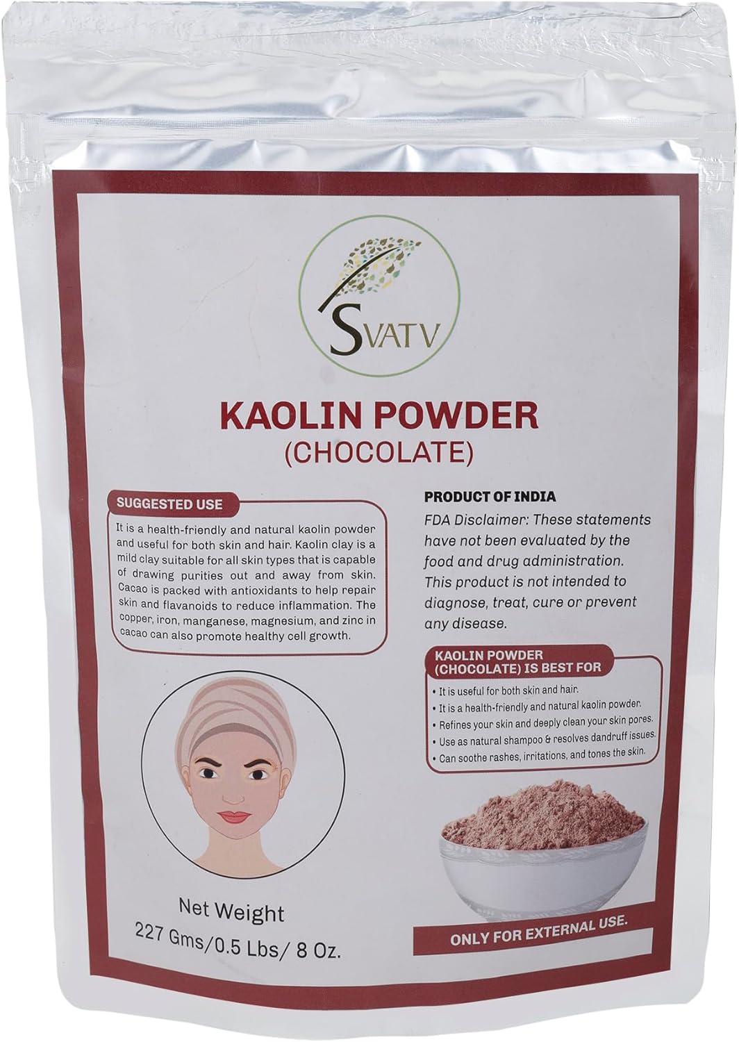 Svatv Kaolin Chocolate Powder For Skin 227gm (8_oZ)