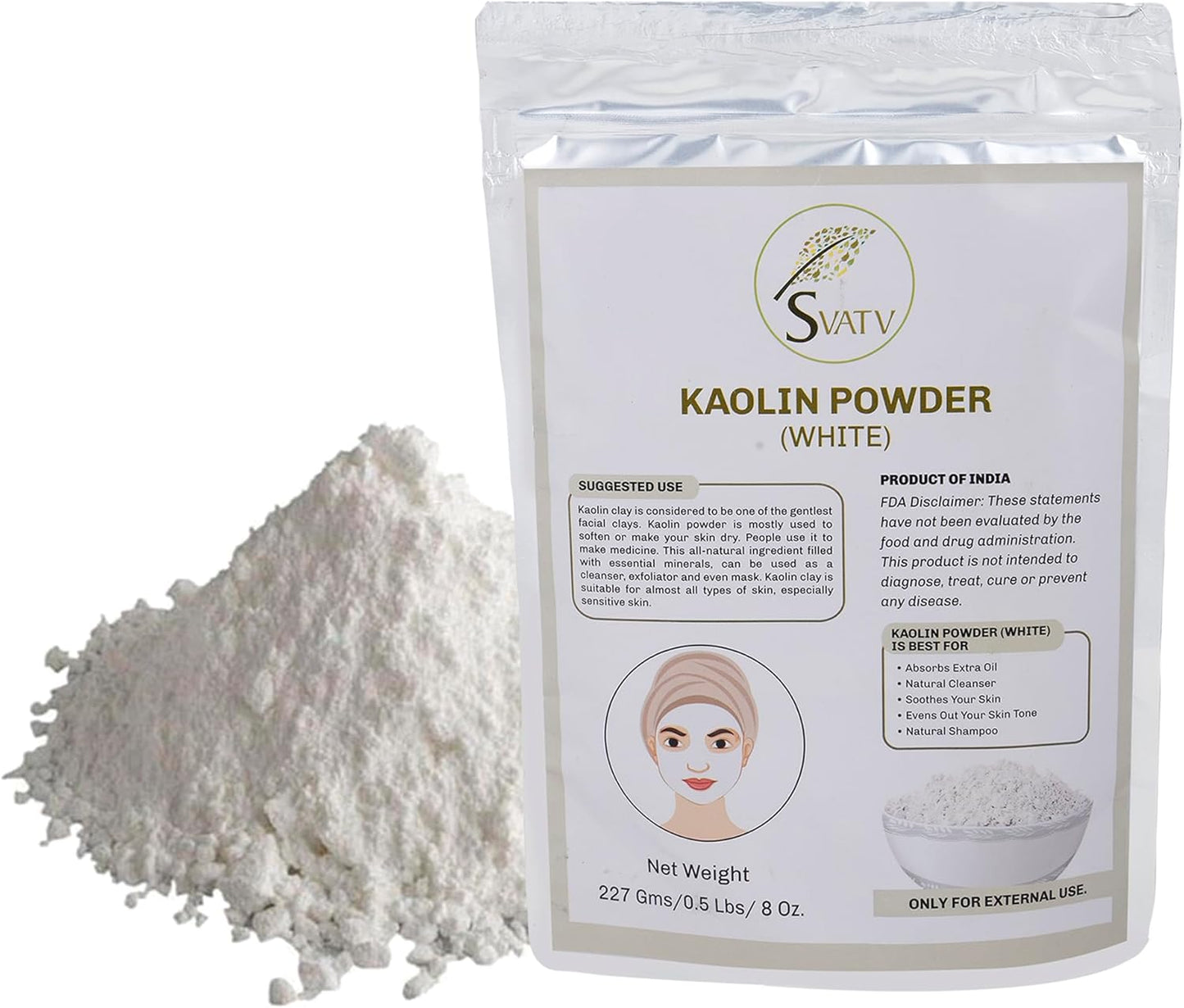 SVATV White Kaolin White Clay I Powder For Skin 227gm (8_oZ)