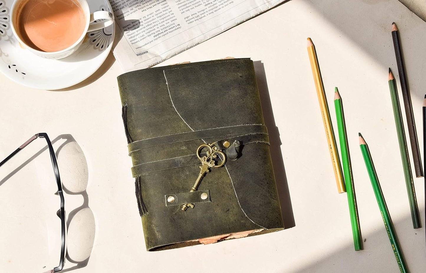 OVERDOSE Deckle Green with Key Leather Journals 5/7