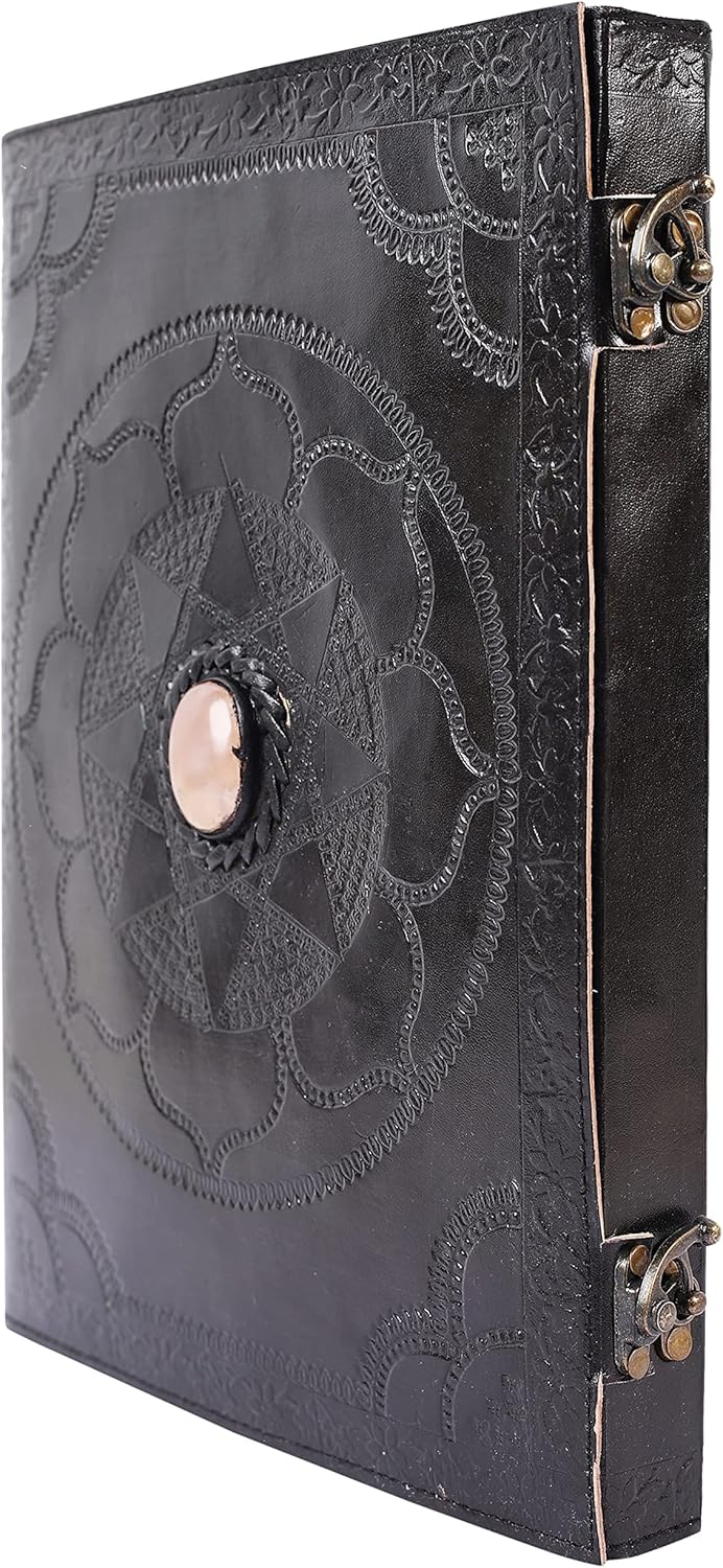 OVERDOSE Black Leather Journal with Hand Embossed Stone 10/13