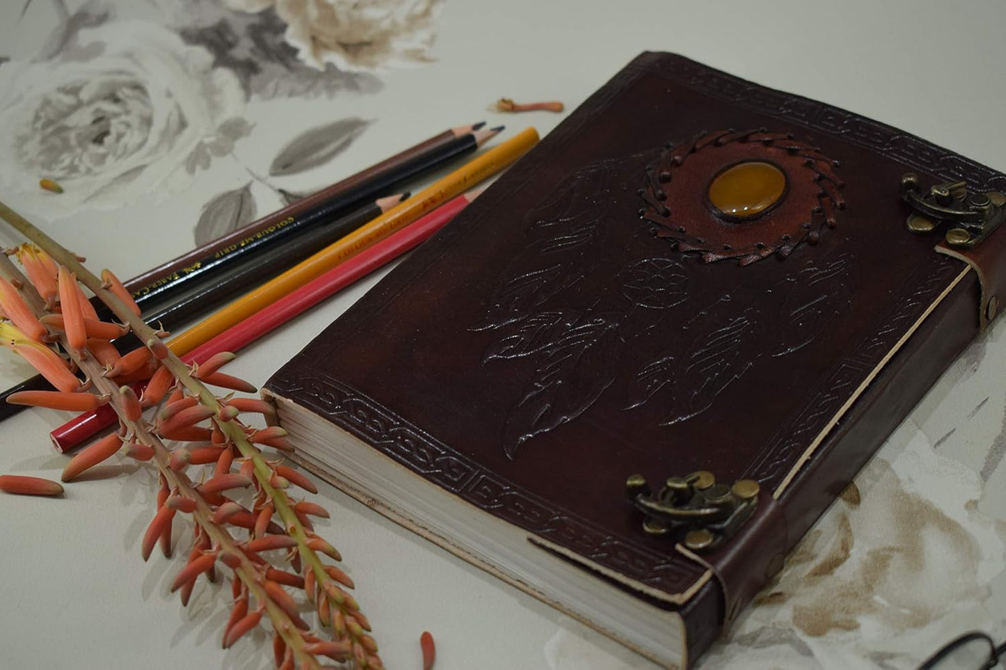 OVERDOSE Pankh with Stone/Feather with Stone Leather Journal 6/8