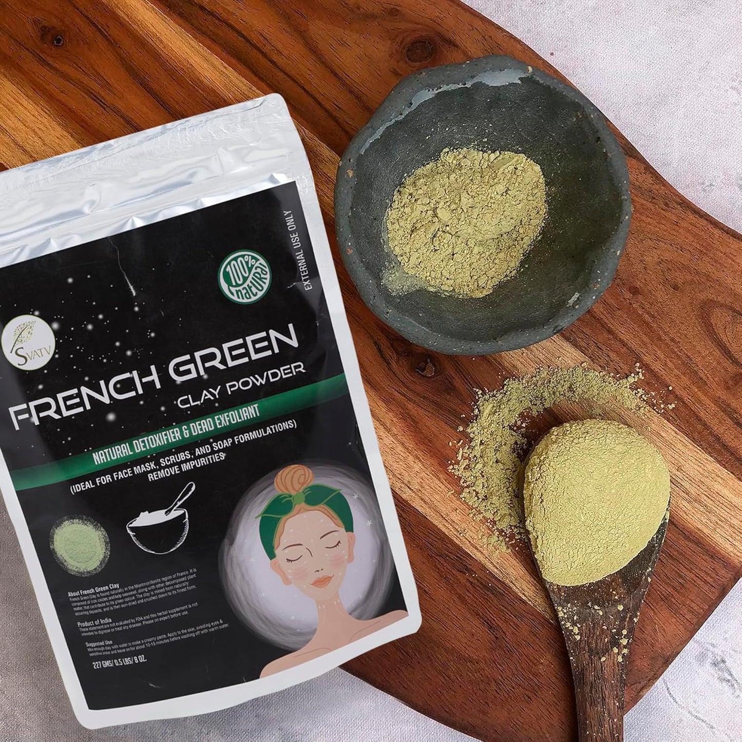 SVATV Herbal French Green Clay Powder For Skin 227gm (8_oZ)