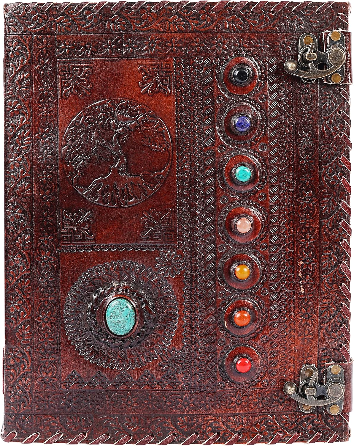 OVERDOSE Tree With 8 Stones Vintage Leather Journal 10/13