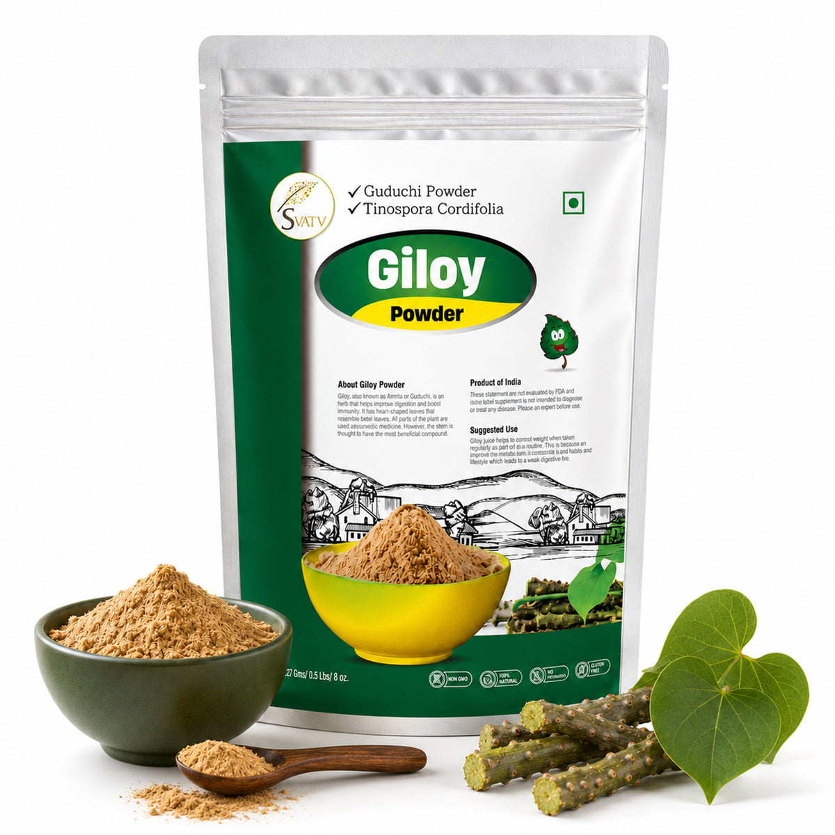 SVATV Giloy Powder | Guduchi | Tinospora cordifolia Stem Powder 227gm (8_oZ)