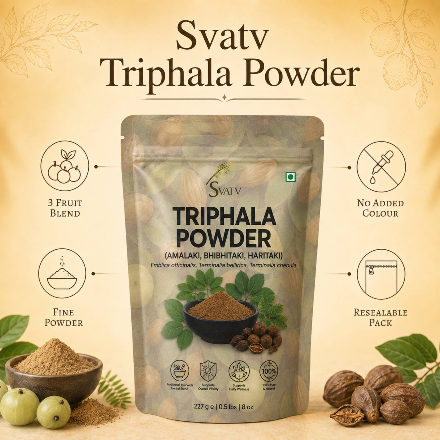 SVATV Triphala Powder 227g Formula of Amla, Haritaki & Bibhitaki – 8 Oz