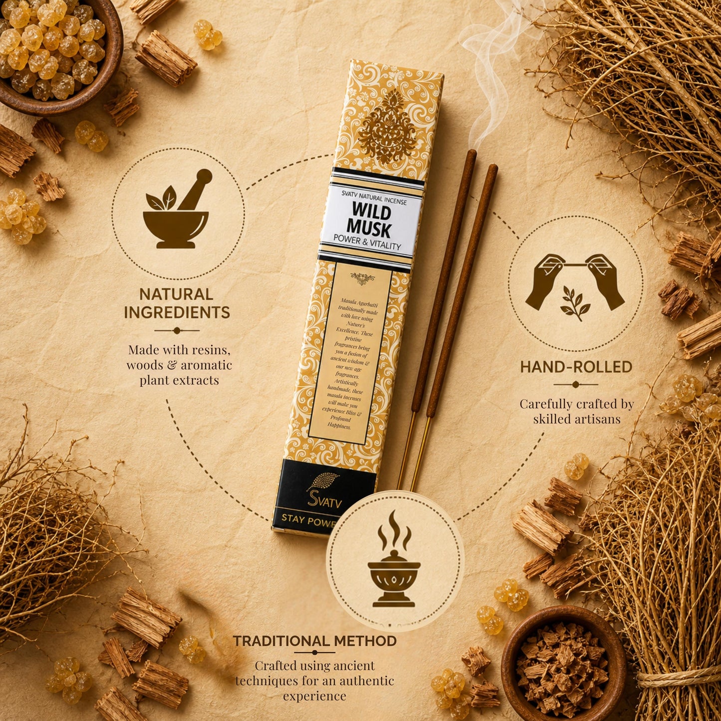 SVATV INCENSE STICK WILD MUSK 15GM (PACK OF 12)