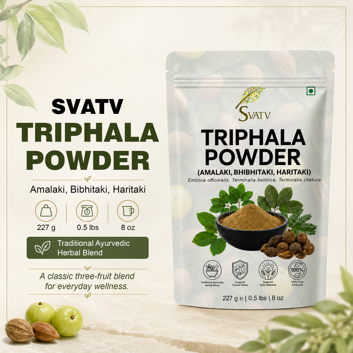 SVATV Triphala Powder 227g Formula of Amla, Haritaki & Bibhitaki – 8 Oz
