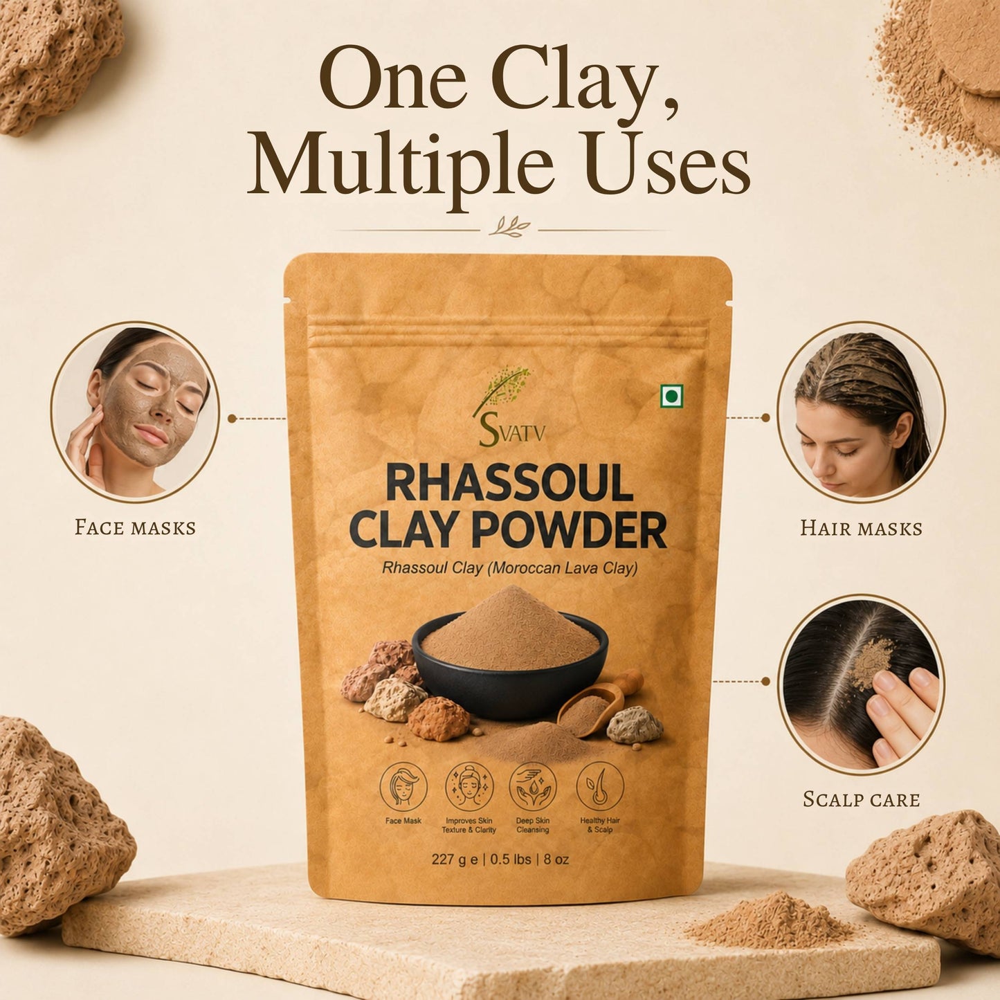 SVATV Rhassoul Clay powder | Ghassoul Clay | For Skin 227gm (8_oZ)