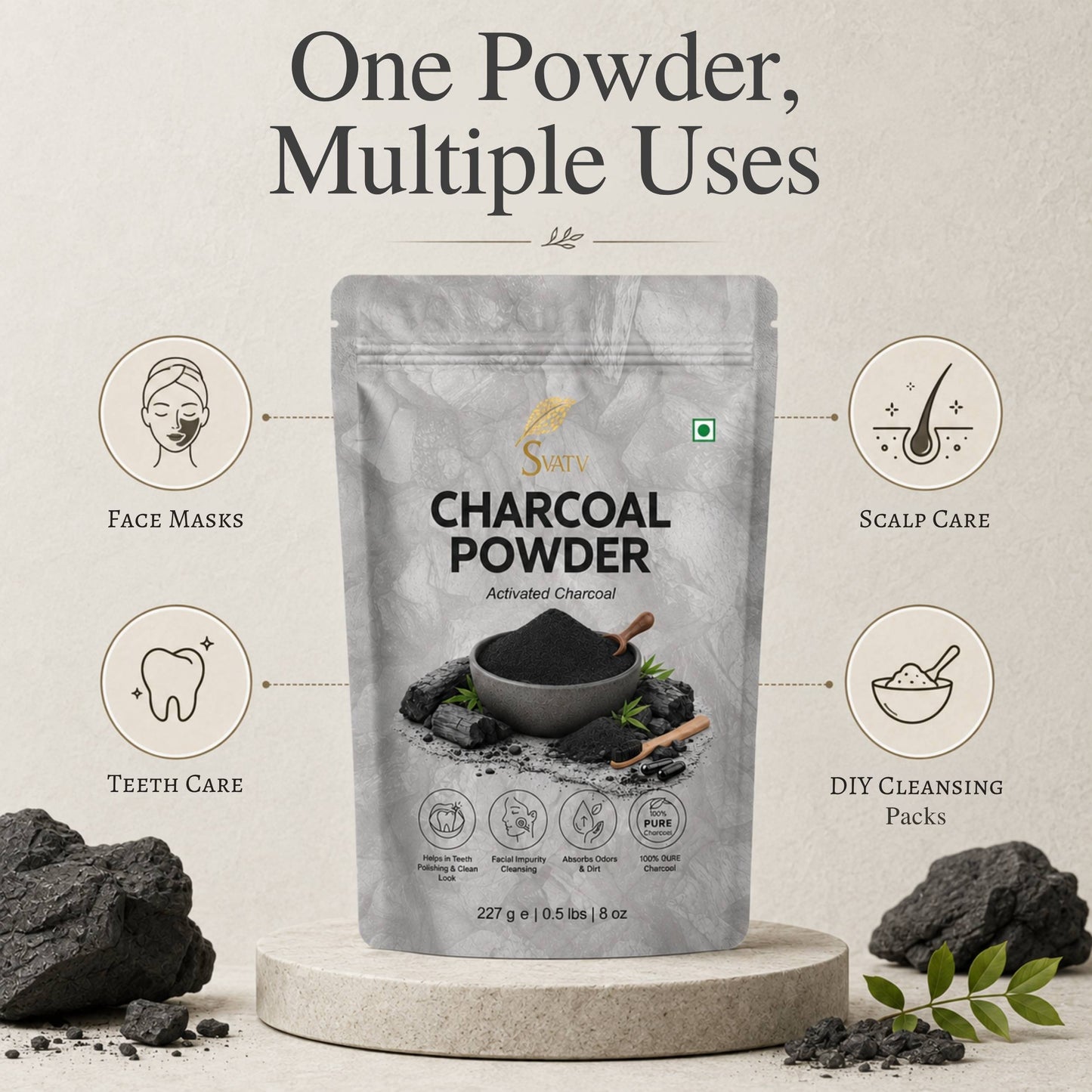 Svatv Activated Charcoal Powder | Cosmetic Grade Fine Powder | Skin and Oral Care Ingredient | Helps Reduce Excess Oil Appearance | Suitable for Face Masks & DIY Beauty Formulations – 227gm