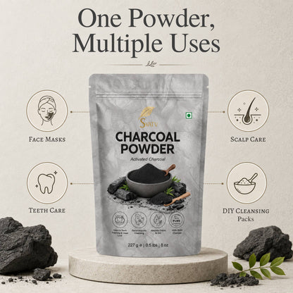 Svatv Activated Charcoal Powder | Cosmetic Grade Fine Powder | Skin and Oral Care Ingredient | Helps Reduce Excess Oil Appearance | Suitable for Face Masks & DIY Beauty Formulations – 227gm