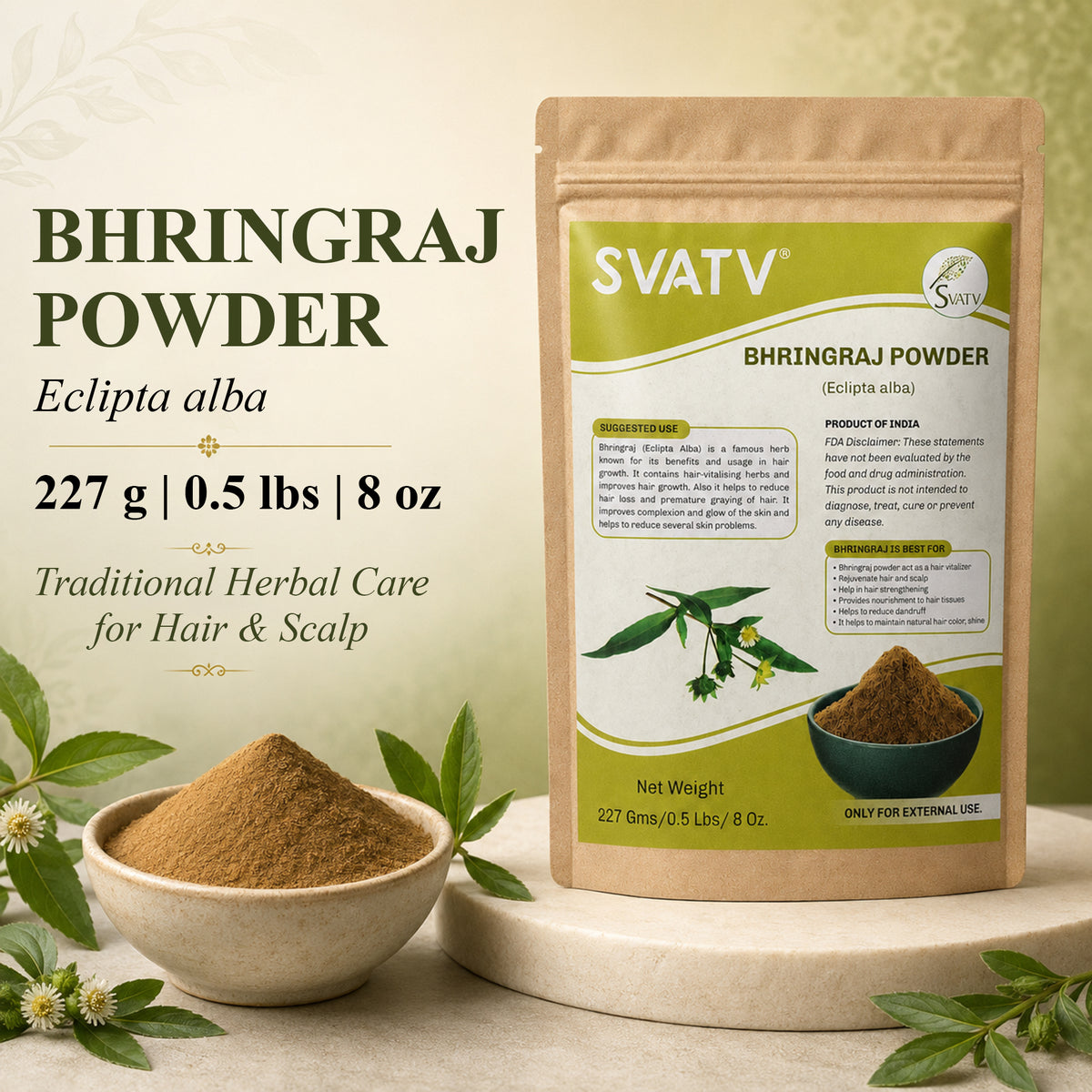 SVATV Natural Bhringraj Powder Hair Care 227gm (8_oZ)