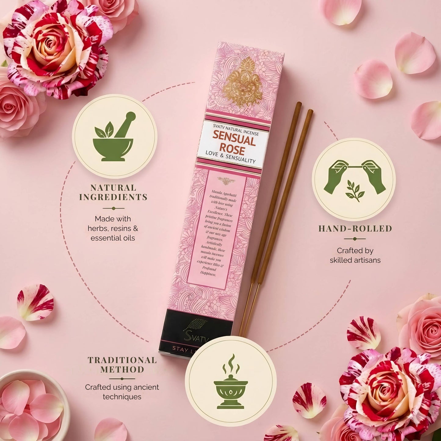 SVATV INCENSE STICK SENSUAL ROSE 15GM (PACK OF 6)
