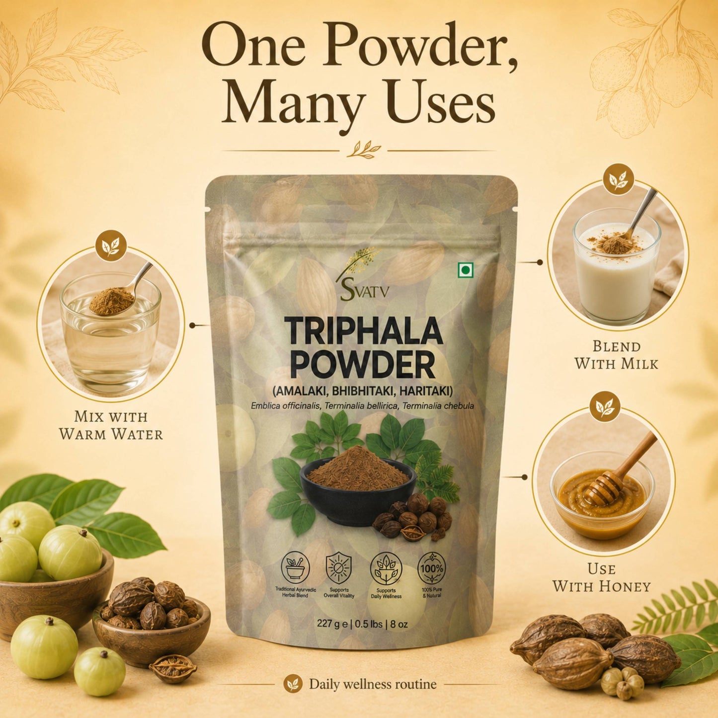 SVATV Triphala Powder 227g Formula of Amla, Haritaki & Bibhitaki – 8 Oz