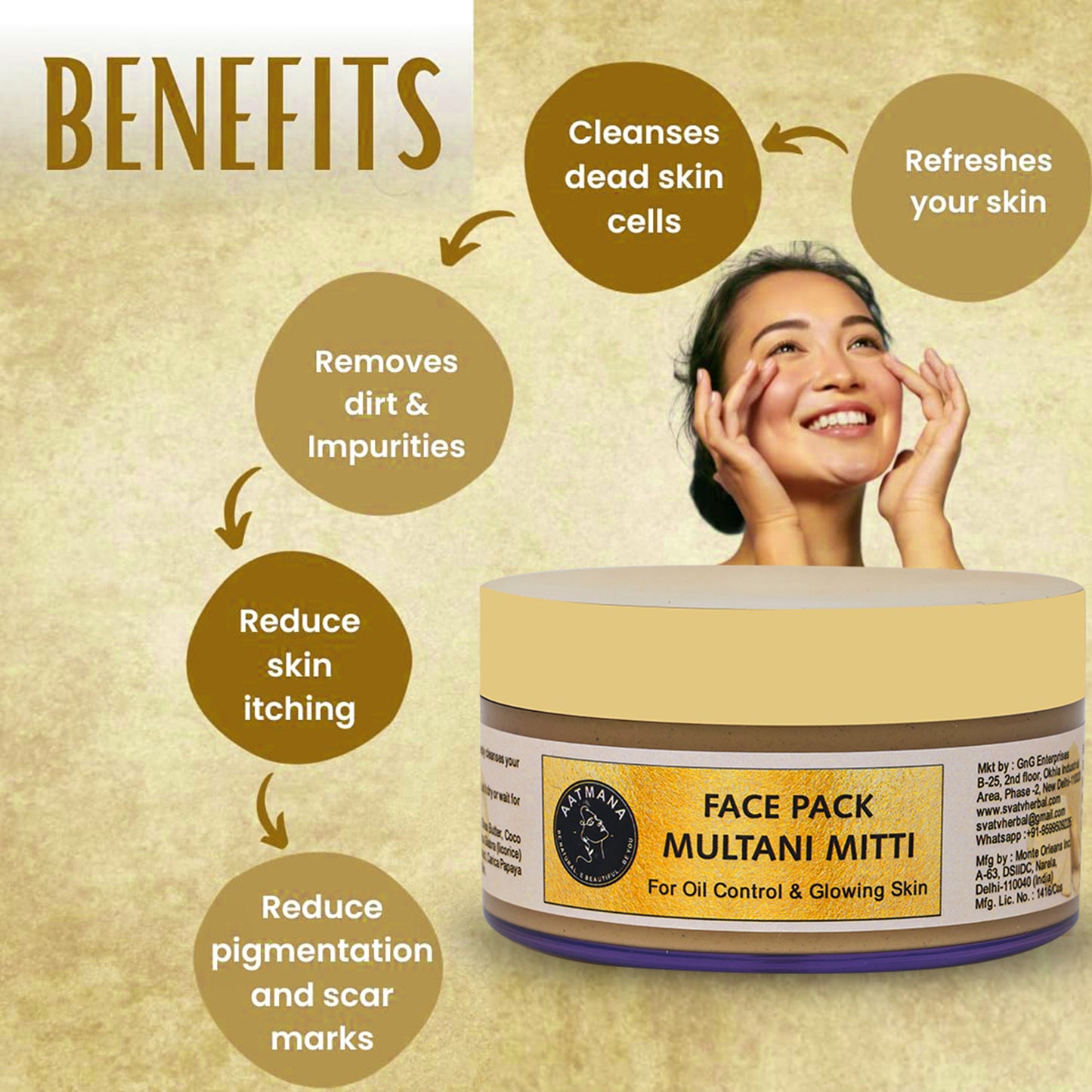 AATMANA Indian Healing Clay Face Pack 250gm For Skin Care