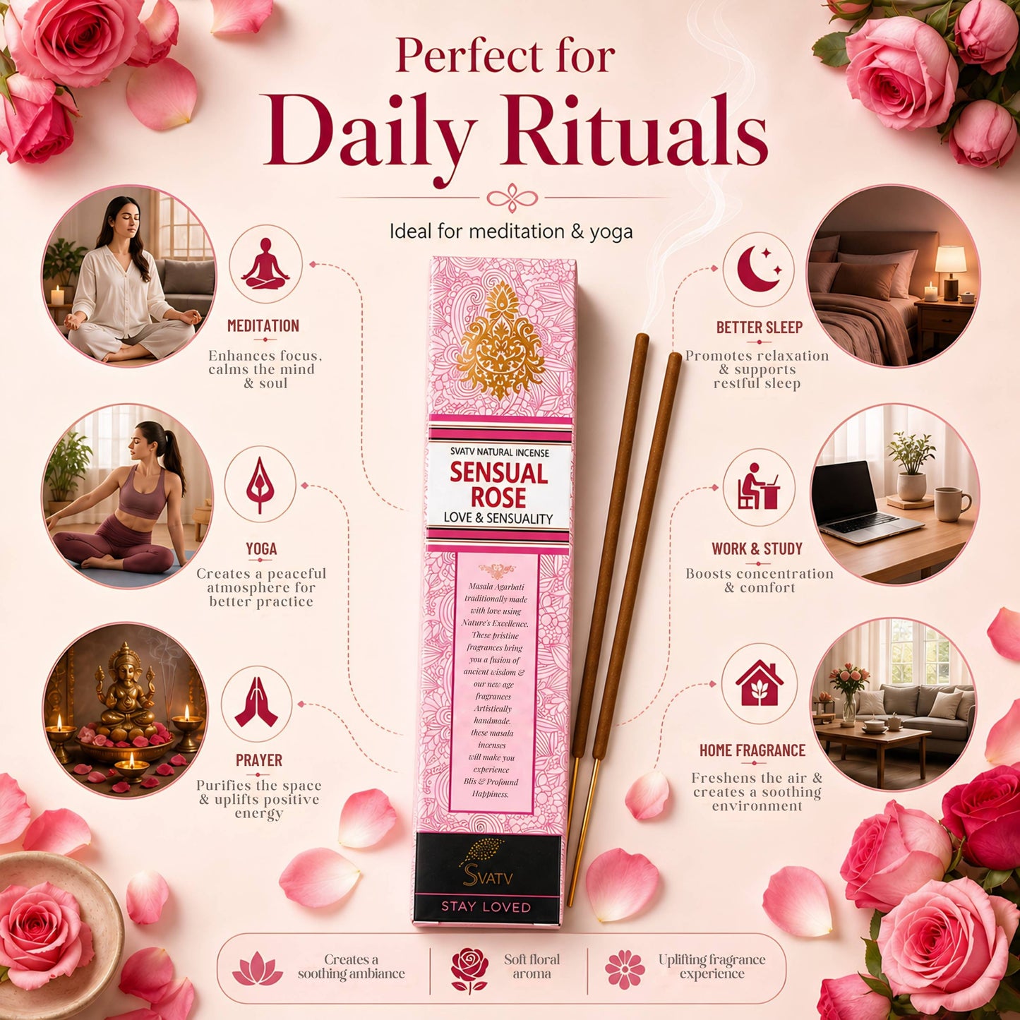 SVATV INCENSE STICK SENSUAL ROSE 15GM (PACK OF 12)