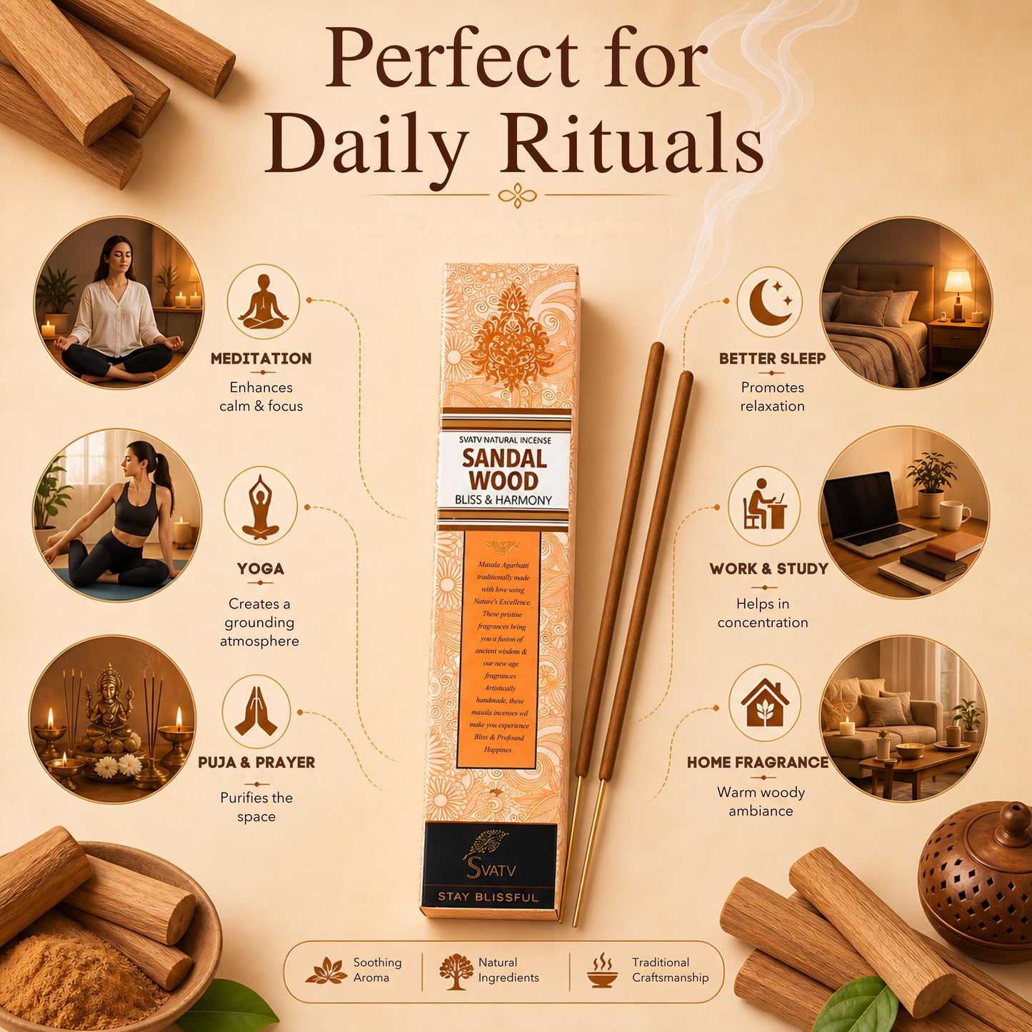 SVATV INCENSE STICK SANDALWOOD 15GM (PACK OF 12)