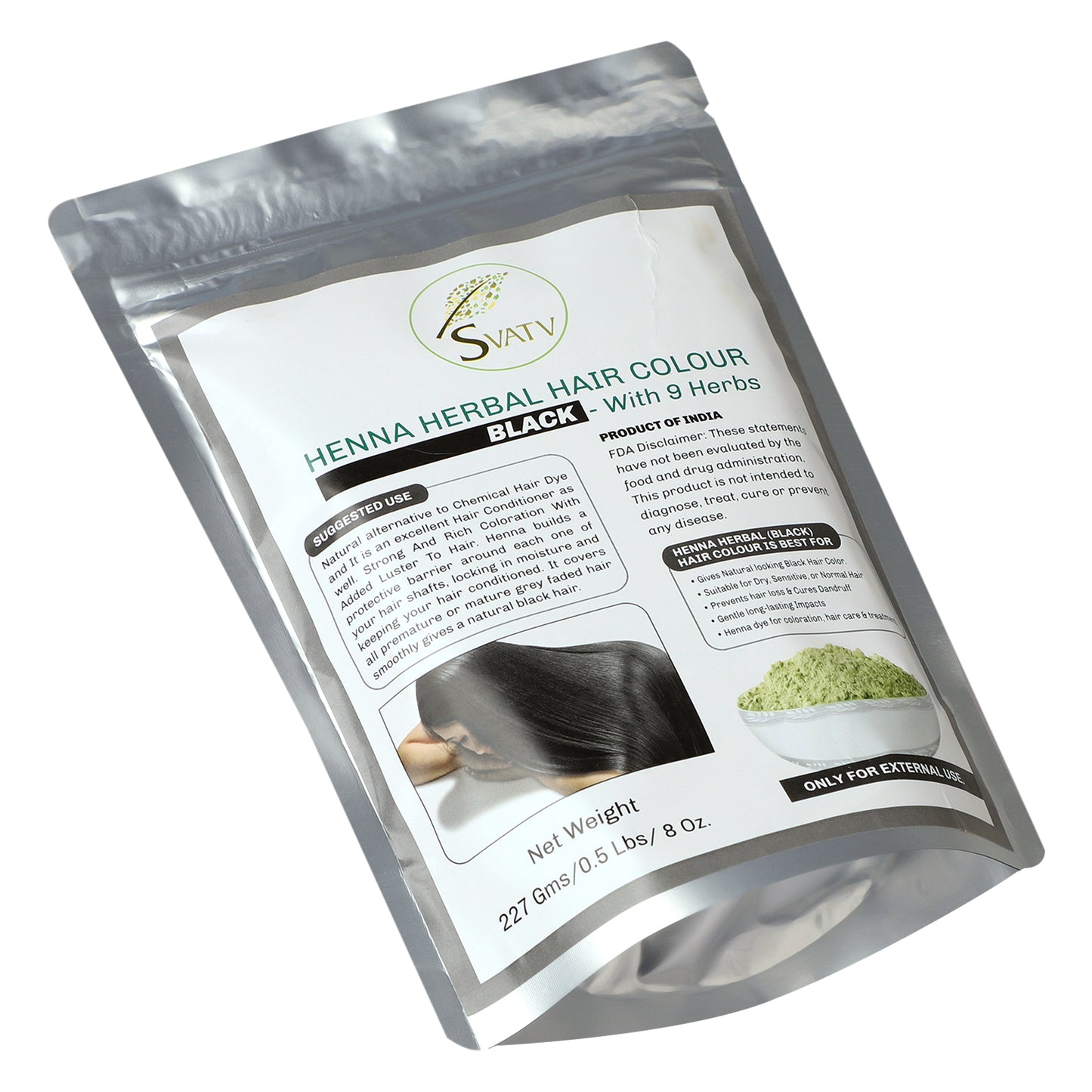 Svatv Henna Black Hair Dye Powder 227Gm (8_oZ)