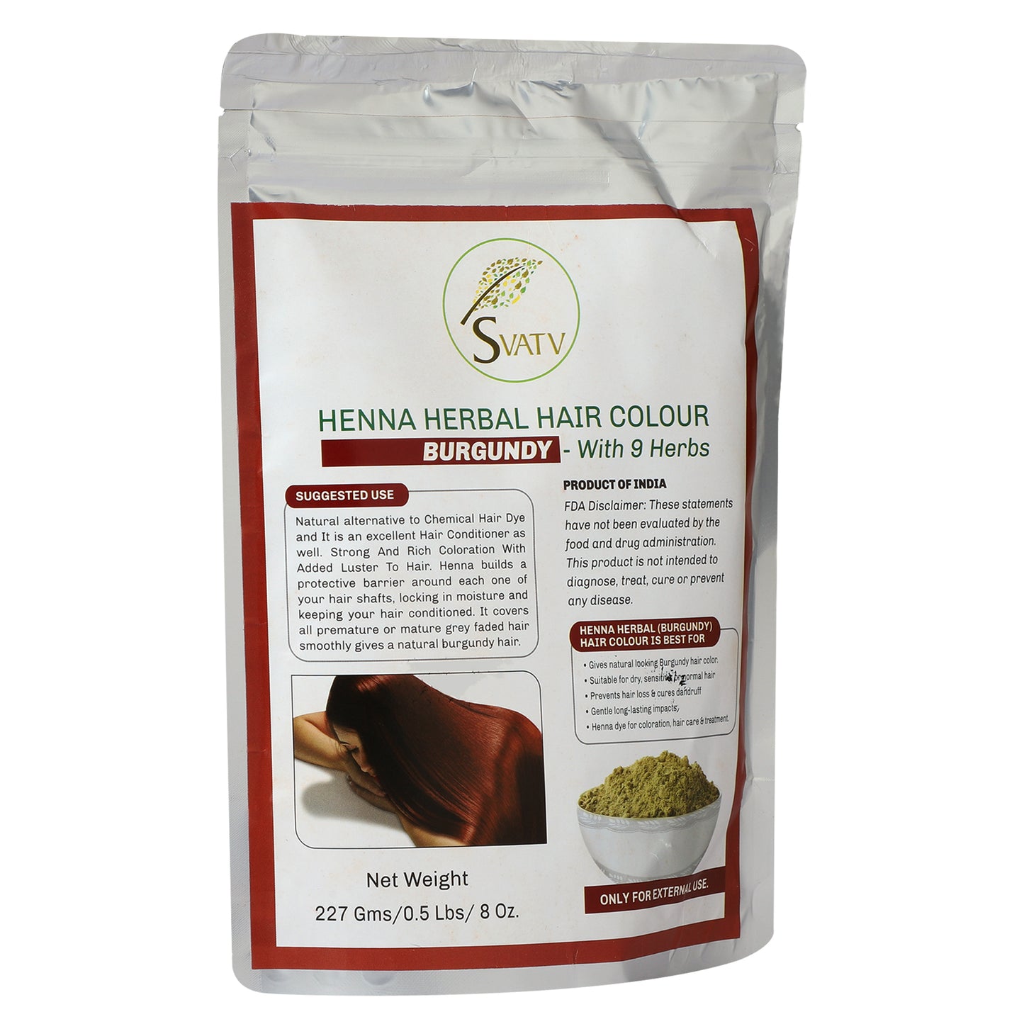Svatv Henna Burgundy Hair Colour Powder 227gm (8_oZ)