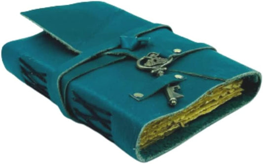OVERDOSE Deckle Turquoise Leather Journal with Key 5/7