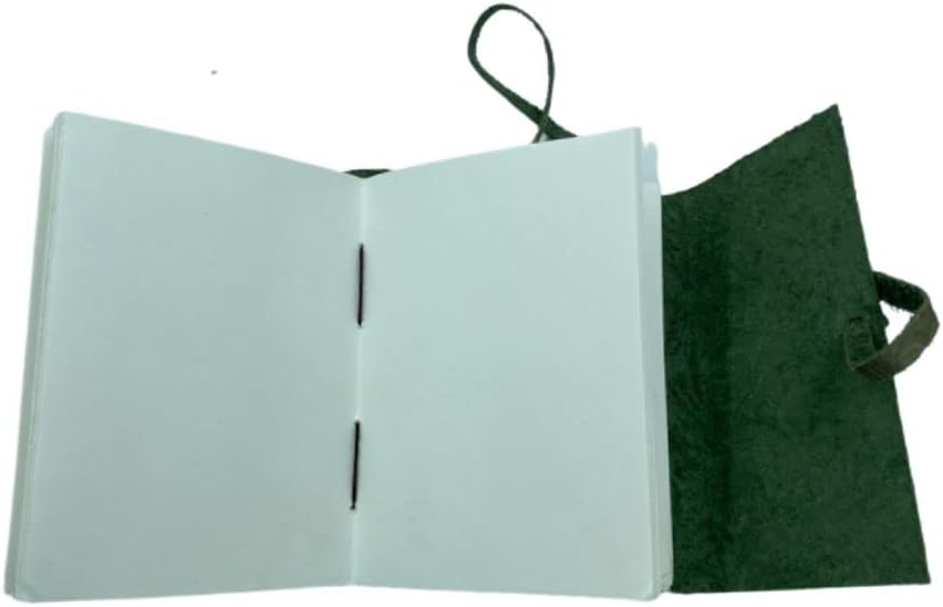OVERDOSE GREEN FLOWER Leather Journal - With Antique Flowers Art Handmade Edge Paper 5/7