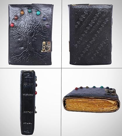 OVERDOSE Deckle Seven Stone Leather Tree Journal - Vintage Travel Journal BLACK 5/7