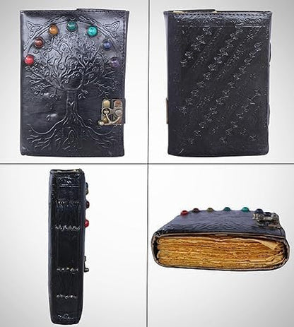OVERDOSE Deckle Seven Stone Leather Tree Journal - Vintage Travel Journal BLACK 5/7