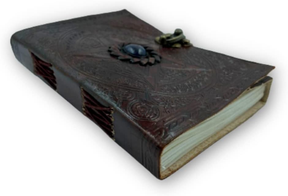 OVERDOSE Pentagram Lapis Stone Leather Journal with Brass C-Lock 5/7