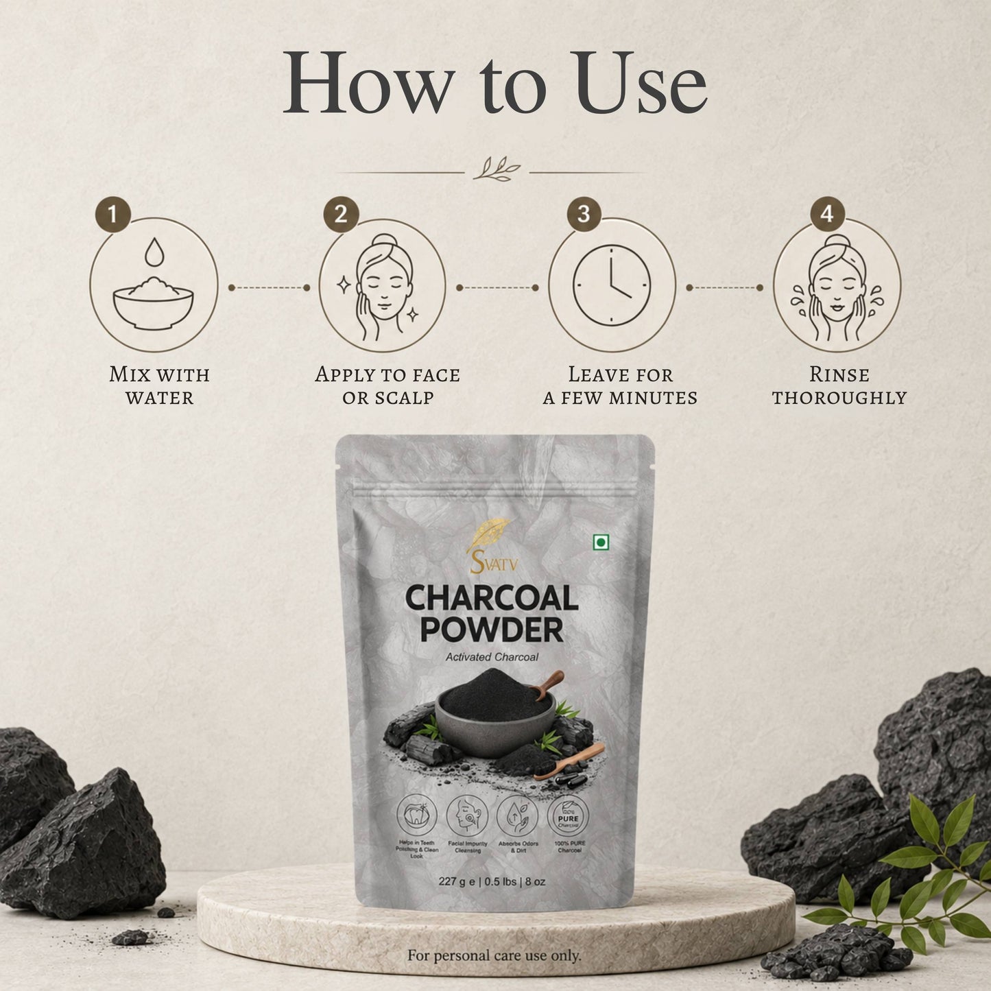 Svatv Activated Charcoal Powder | Cosmetic Grade Fine Powder | Skin and Oral Care Ingredient | Helps Reduce Excess Oil Appearance | Suitable for Face Masks & DIY Beauty Formulations – 227gm