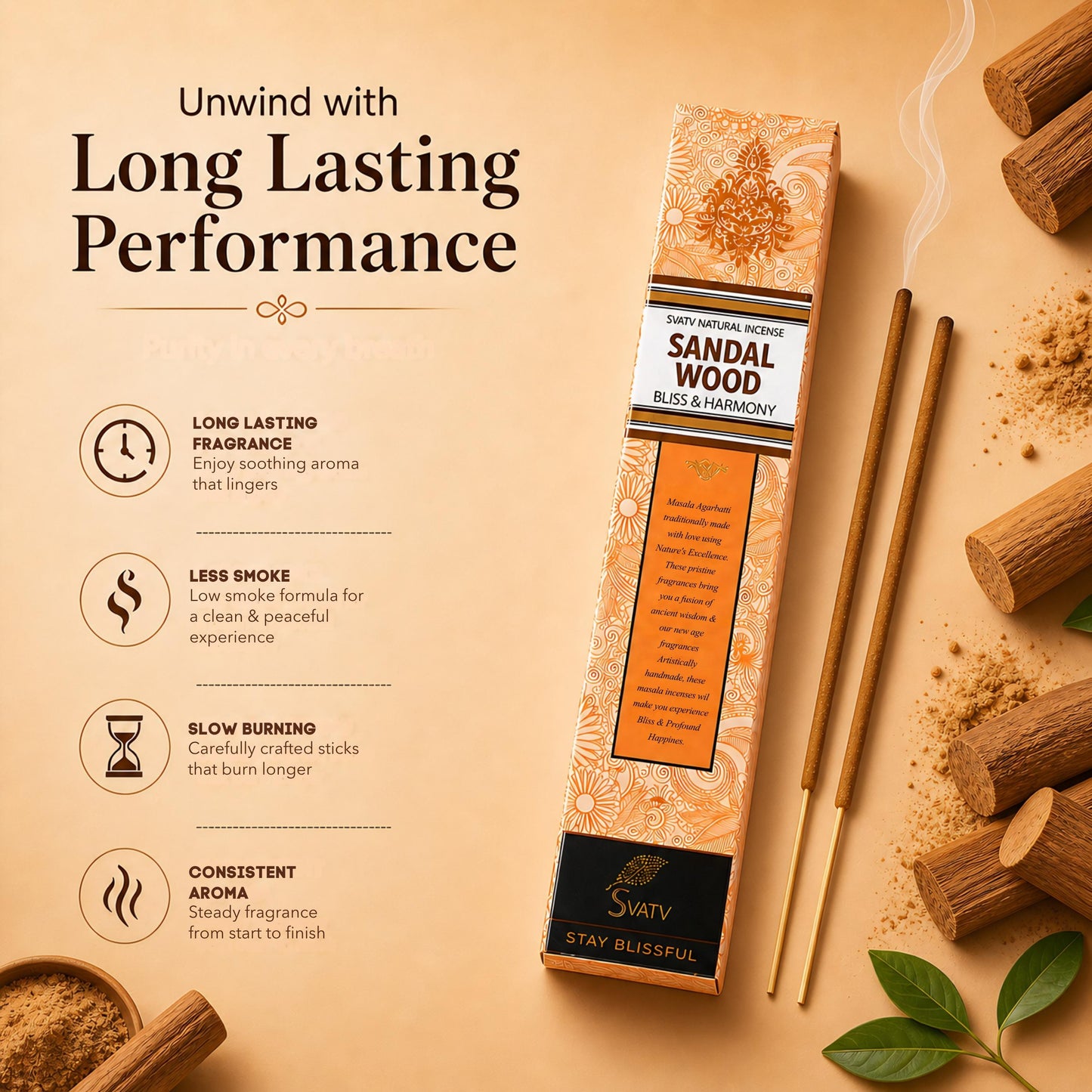 SVATV INCENSE STICK SANDALWOOD 15GM (PACK OF 6)
