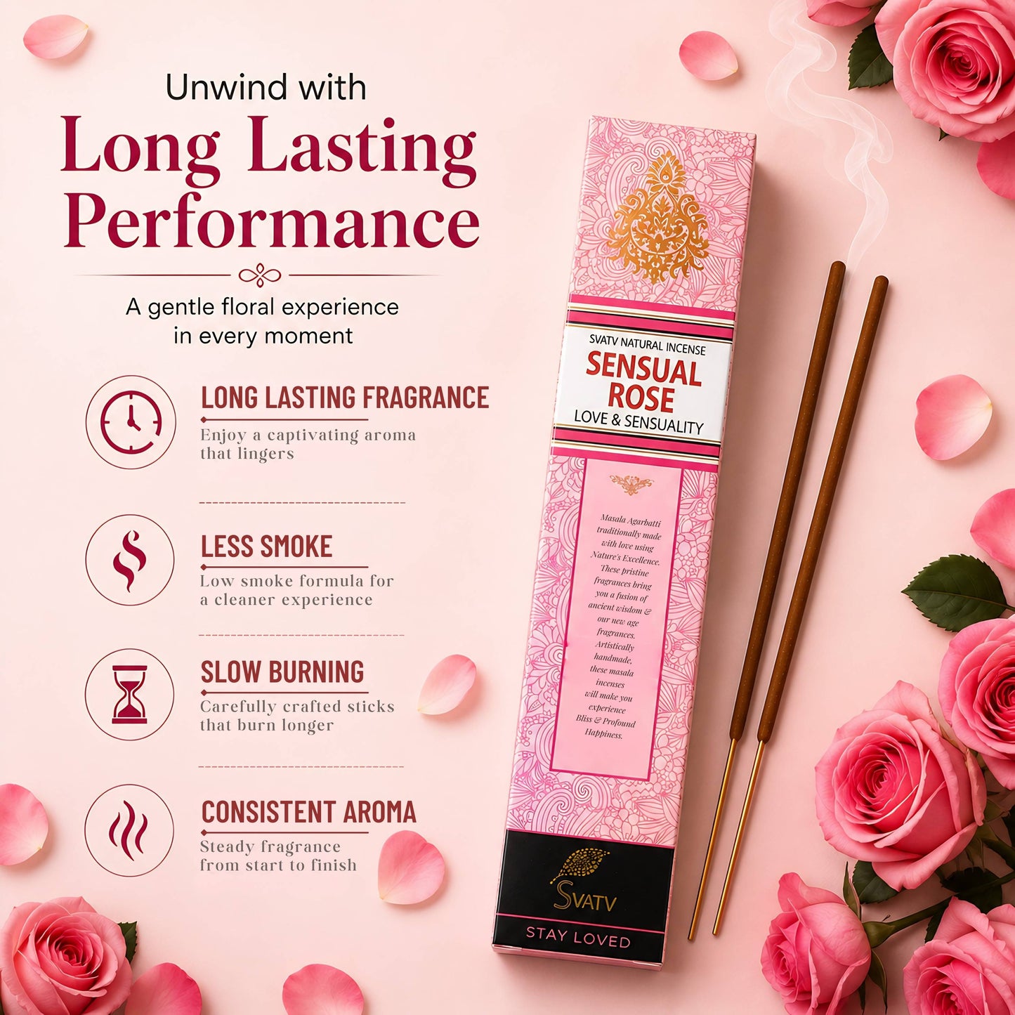 SVATV INCENSE STICK SENSUAL ROSE 15GM (PACK OF 12)