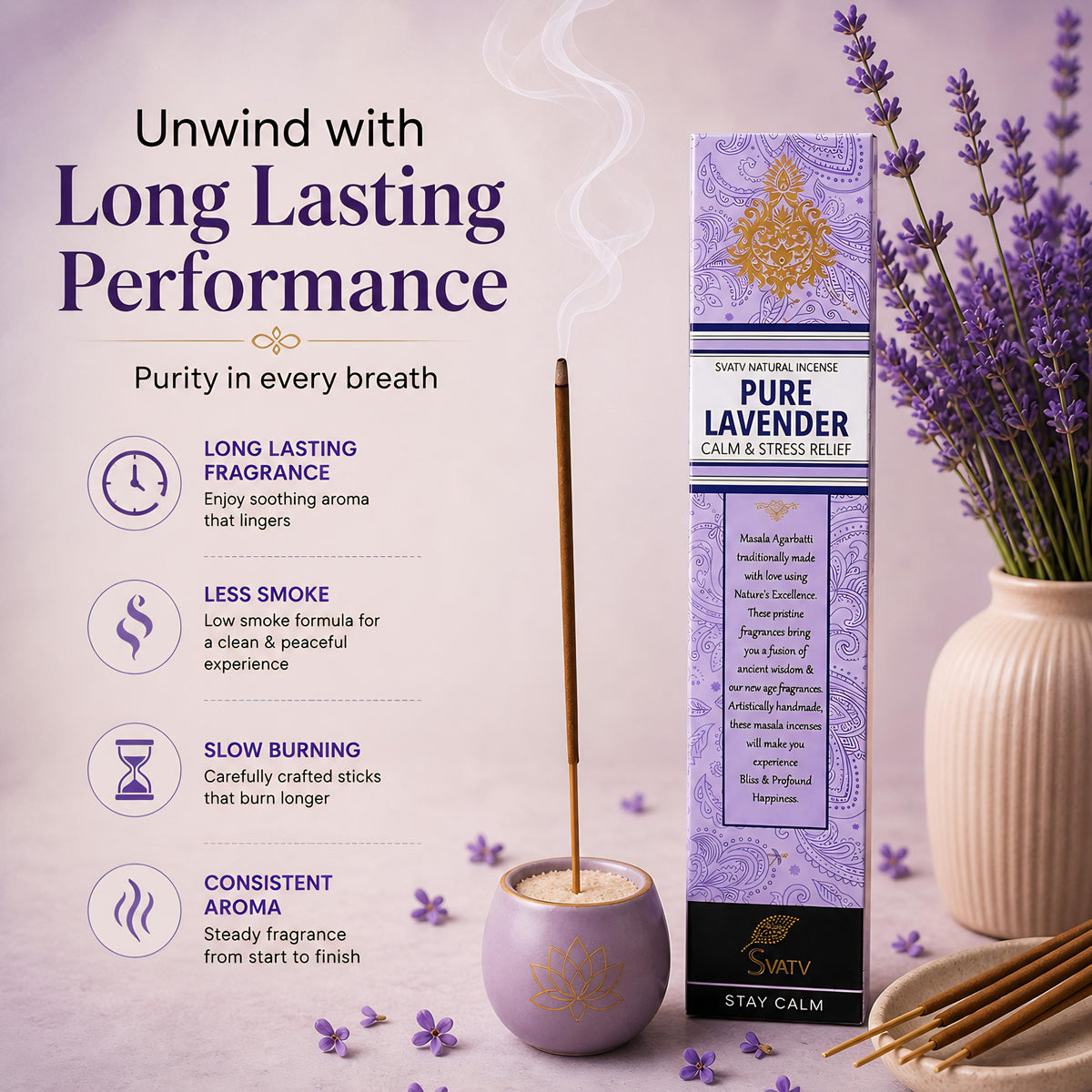SVATV Incense Stick Lavendor 15gm (PACK OF 6)