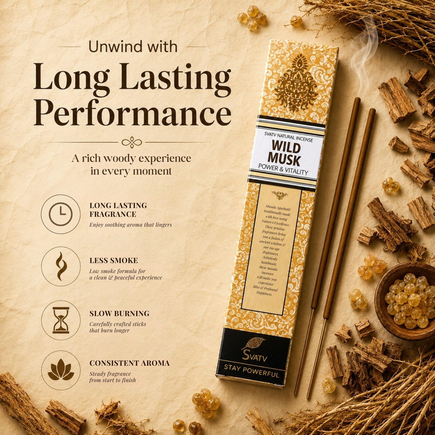 SVATV INCENSE STICK WILD MUSK 15GM (PACK OF 12)